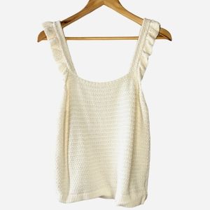 Madewell Cream Knit Textured Ruffle Strap Tank Top Women's Size Large